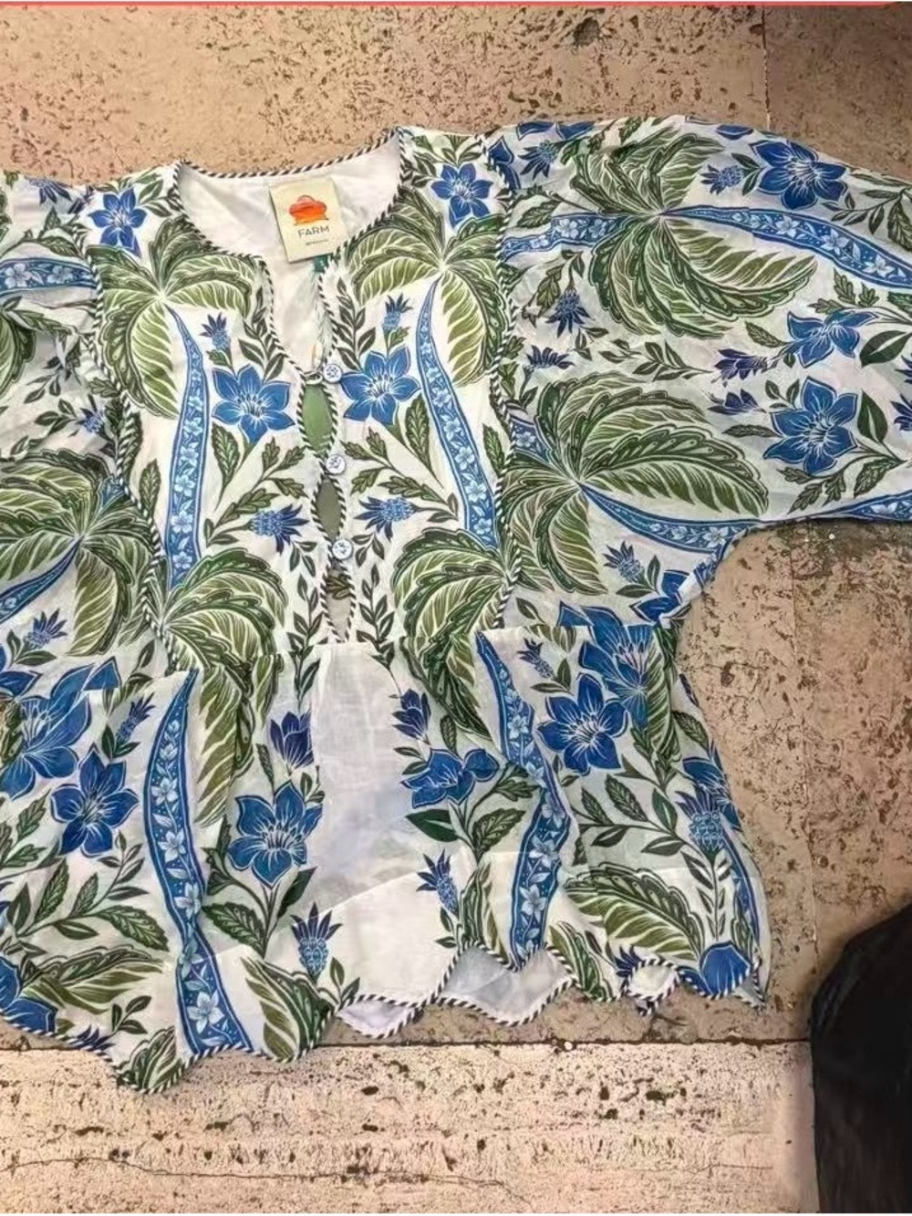 FARM Rio Blue & Green Floral Button-Front Blouse